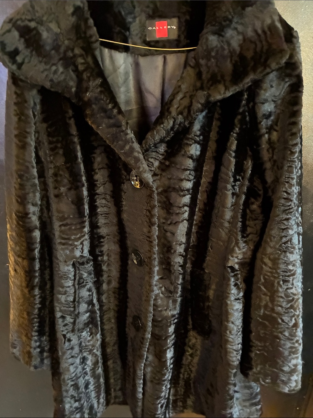 Gallery 80s/90s Black Faux Persian Curly Lamb Coat xl